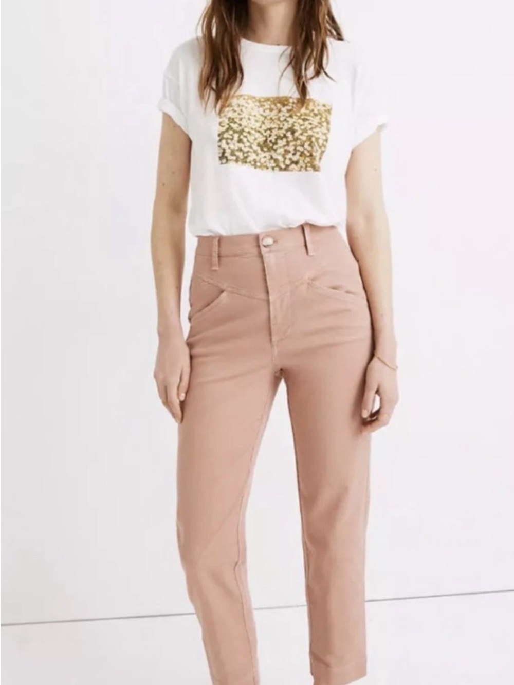MADEWELL ☀️ Tapered Pieced Yoke Dusty Rose Pink Mauve Boho Chic Jeans 29